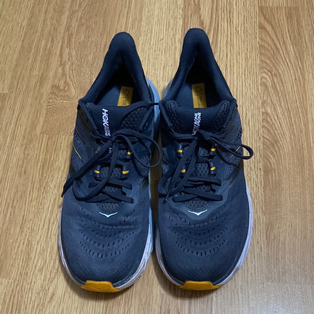 Hoka Navy and Yellow Athletic Shoes with Breathable Design